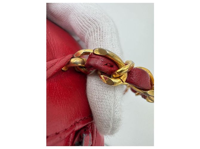 CHANEL Chain Shoulder Bag Lamb Skin Red Gold CC - vista 25