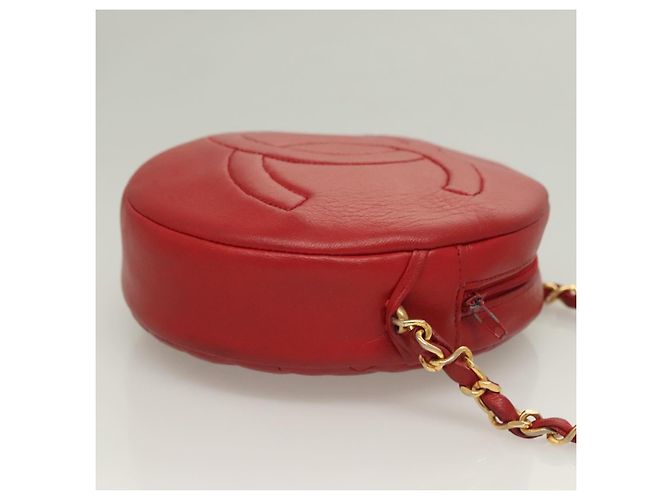 CHANEL Chain Shoulder Bag Lamb Skin Red Gold CC - vista 3