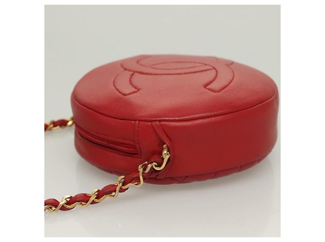 CHANEL Chain Shoulder Bag Lamb Skin Red Gold CC - vista 4