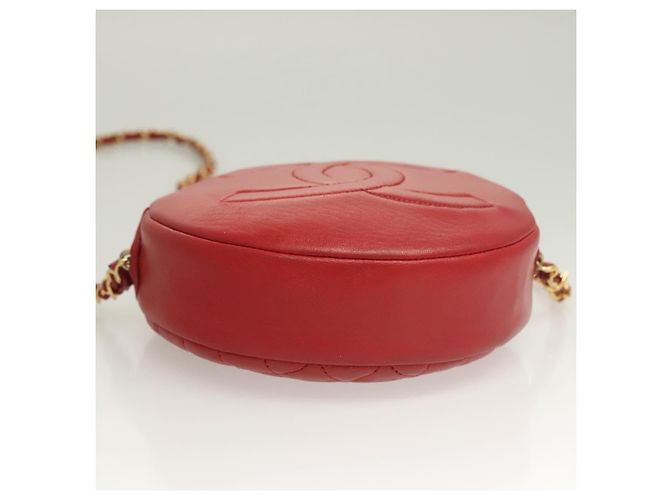 CHANEL Chain Shoulder Bag Lamb Skin Red Gold CC - vista 5