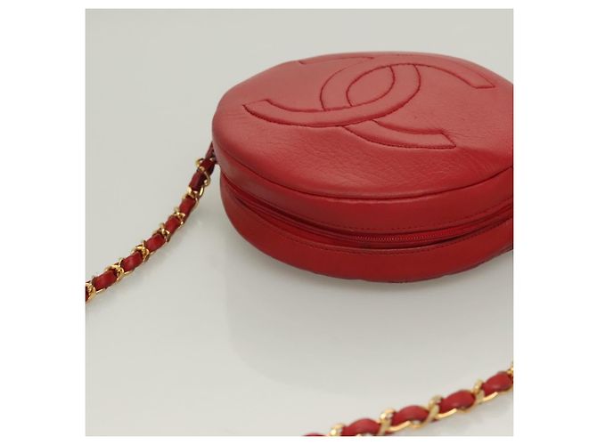 CHANEL Chain Shoulder Bag Lamb Skin Red Gold CC - vista 6