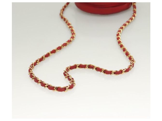 CHANEL Chain Shoulder Bag Lamb Skin Red Gold CC - vista 7
