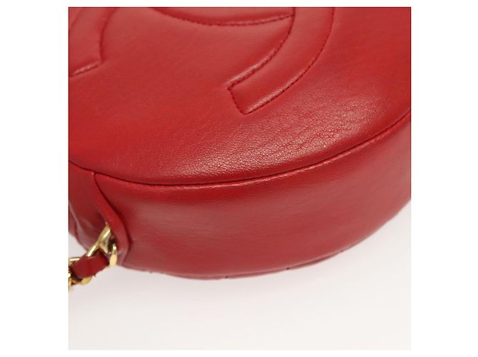 CHANEL Chain Shoulder Bag Lamb Skin Red Gold CC - vista 9