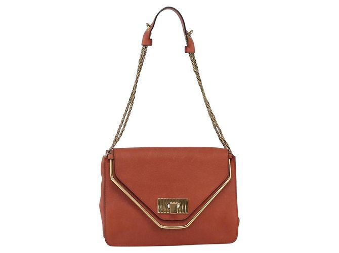 Chloé Chloe Chain Shoulder Bag Leather Orange Gold - vista 13