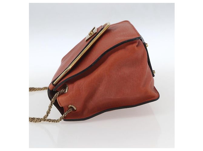Chloé Chloe Chain Shoulder Bag Leather Orange Gold - vista 3