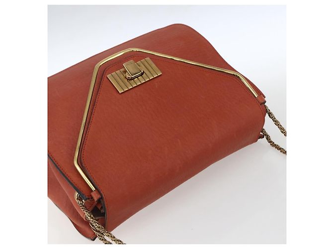 Chloé Chloe Chain Shoulder Bag Leather Orange Gold - vista 6