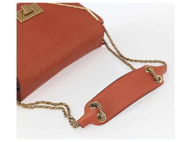 Chloé Chloe Chain Shoulder Bag Leather Orange Gold - vista 7