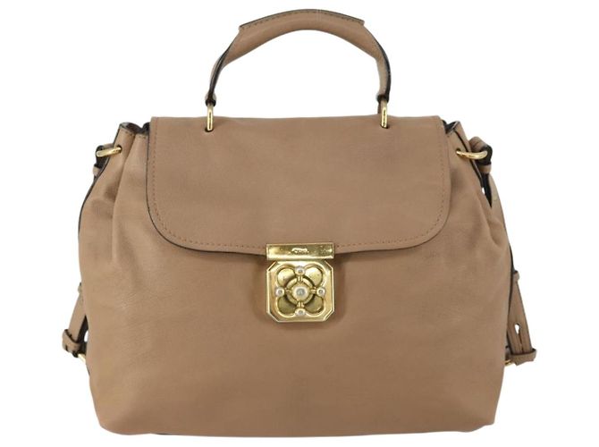 Chloé Chloe Elsie Hand Bag Leather 2way Beige Gold - vista 13