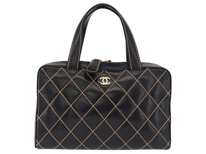 CHANEL Wild Stitch Hand Bag Cuero Negro Oro CC - vista 13