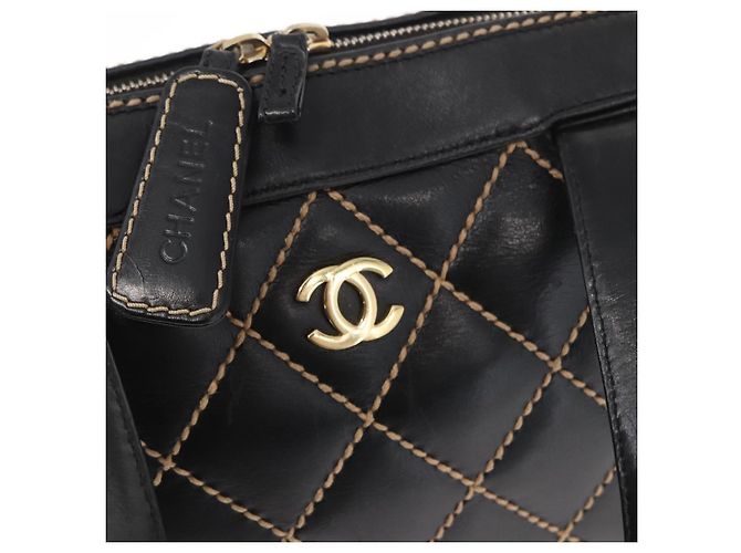 CHANEL Wild Stitch Hand Bag Cuero Negro Oro CC - vista 18