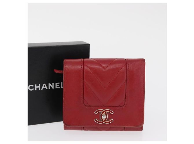 CHANEL Matelasse Mademoiselle Wallet Lamb Skin Red Silver CC - vista 12
