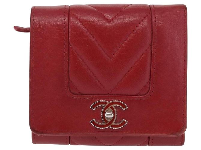 CHANEL Matelasse Mademoiselle Wallet Lamb Skin Red Silver CC - vista 13
