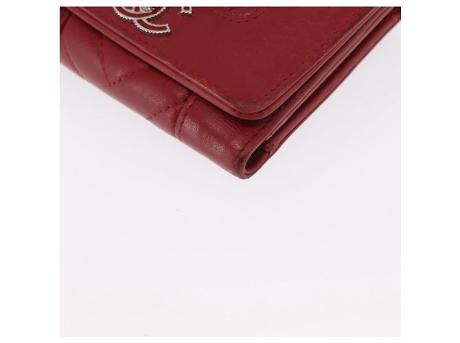 CHANEL Matelasse Mademoiselle Wallet Lamb Skin Red Silver CC - vista 14