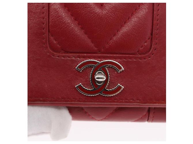 CHANEL Matelasse Mademoiselle Wallet Lamb Skin Red Silver CC - vista 17