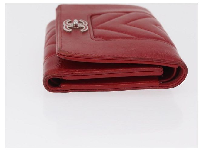 CHANEL Matelasse Mademoiselle Wallet Lamb Skin Red Silver CC - vista 3