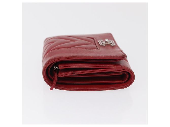 CHANEL Matelasse Mademoiselle Wallet Lamb Skin Red Silver CC - vista 4