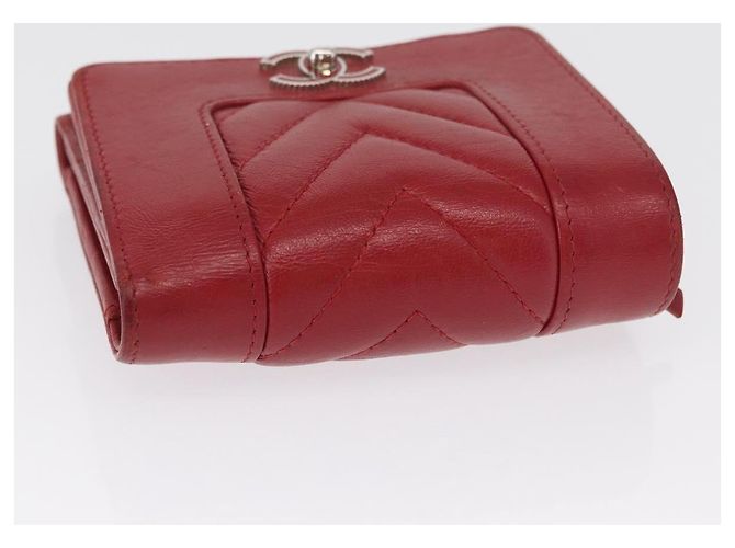 CHANEL Matelasse Mademoiselle Wallet Lamb Skin Red Silver CC - vista 6
