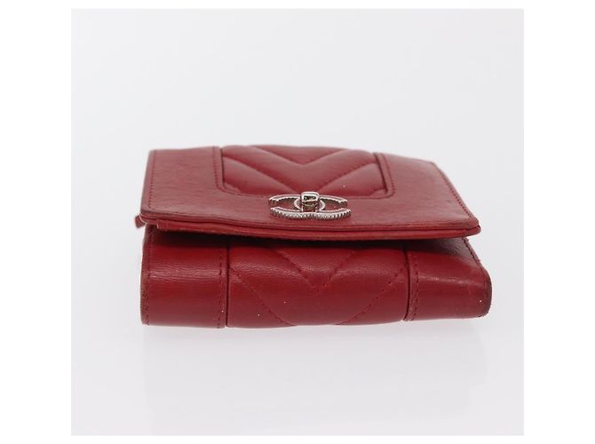 CHANEL Matelasse Mademoiselle Wallet Lamb Skin Red Silver CC - vista 7