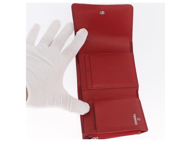 CHANEL Matelasse Mademoiselle Wallet Lamb Skin Red Silver CC - vista 9