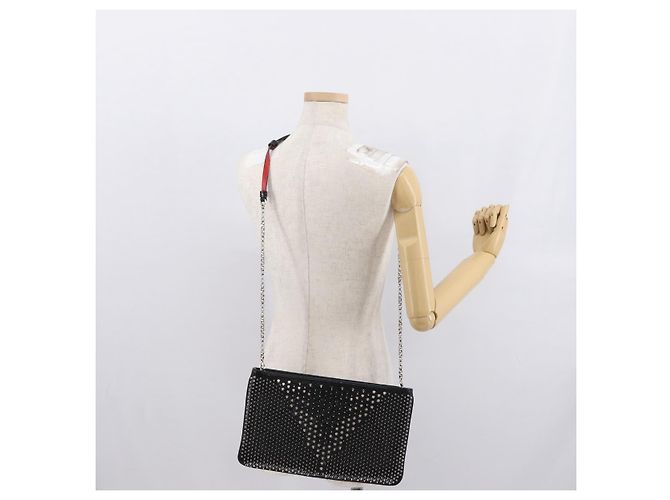 Christian Louboutin Chain Shoulder Bag Leather Black Silver - vista 21