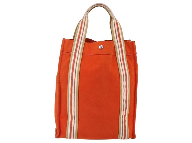 Hermès HERMES Sac De Plage Tote Bag Canvas Orange Silver - vista 13