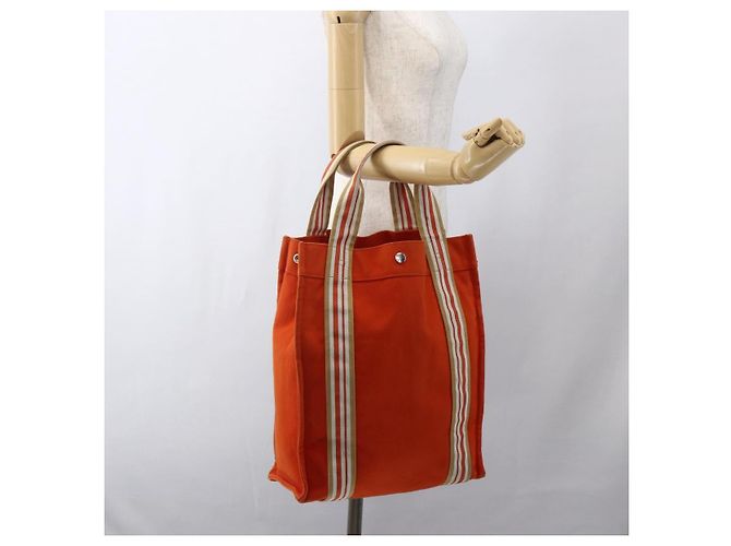 Hermès HERMES Sac De Plage Tote Bag Canvas Orange Silver - vista 21