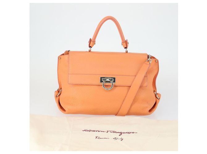 Salvatore Ferragamo Gancini Hand Bag Leather 2way Orange Silver - vista 12