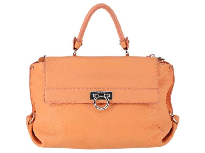 Salvatore Ferragamo Gancini Hand Bag Leather 2way Orange Silver - vista 13