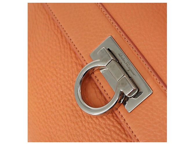Salvatore Ferragamo Gancini Hand Bag Leather 2way Orange Silver - vista 19