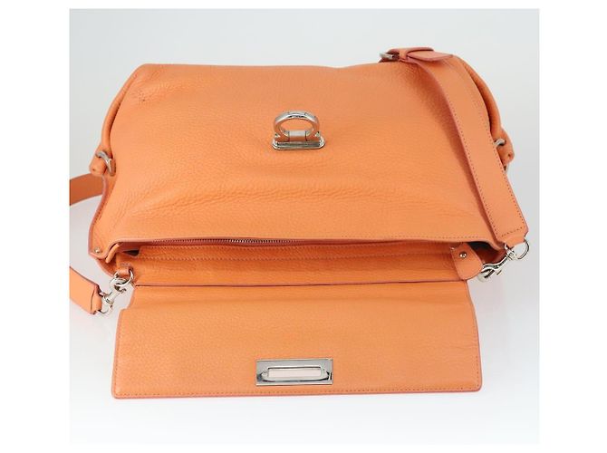 Salvatore Ferragamo Gancini Hand Bag Leather 2way Orange Silver - vista 20