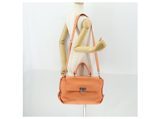 Salvatore Ferragamo Gancini Hand Bag Leather 2way Orange Silver - vista 27