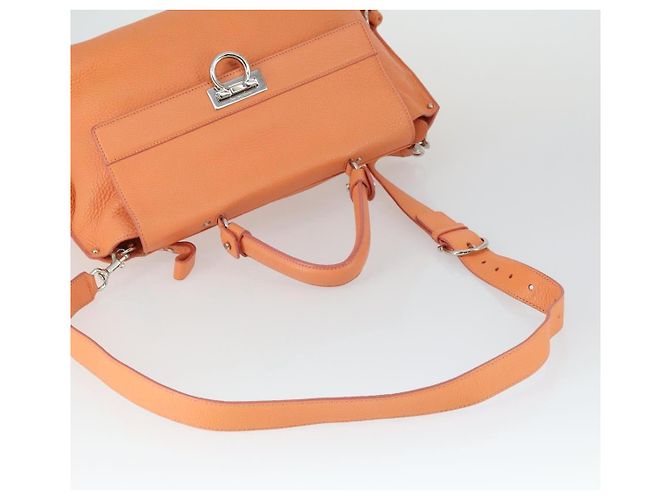Salvatore Ferragamo Gancini Hand Bag Leather 2way Orange Silver - vista 7