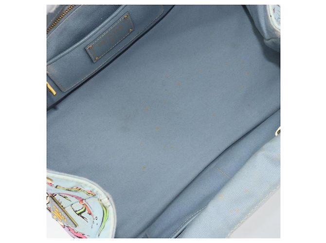 PRADA Canapa MM Hand Bag Canvas Light Blue Gold - vista 10