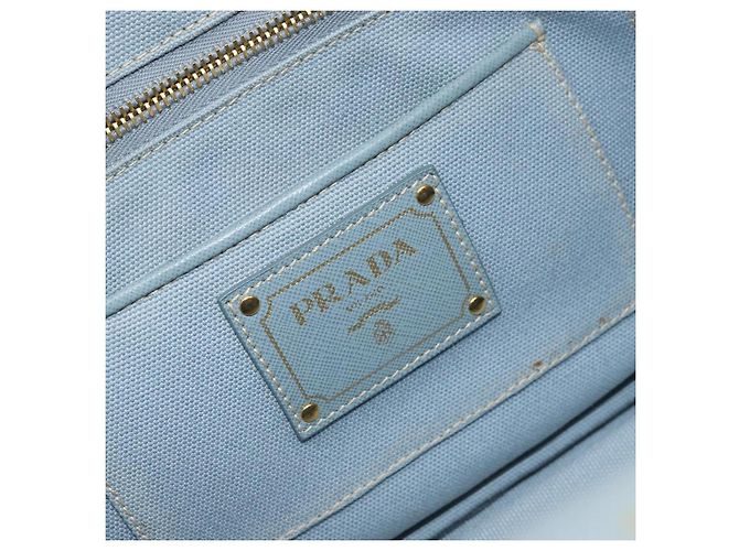 PRADA Canapa MM Hand Bag Canvas Light Blue Gold - vista 17