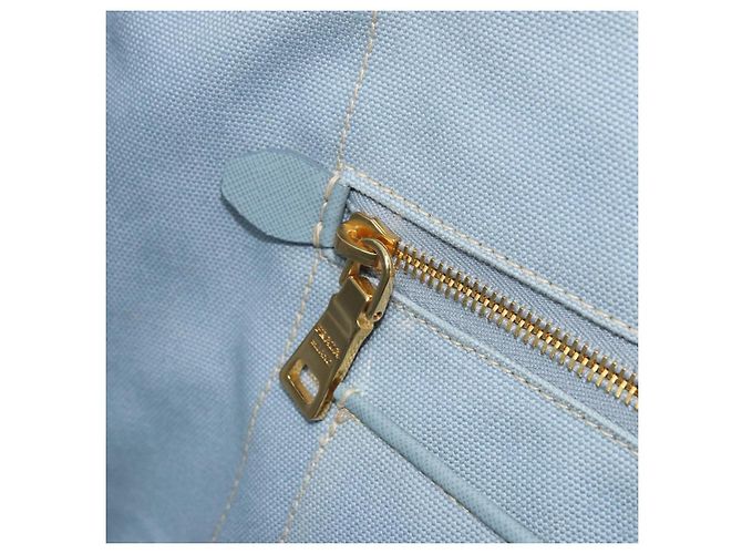 PRADA Canapa MM Hand Bag Canvas Light Blue Gold - vista 20