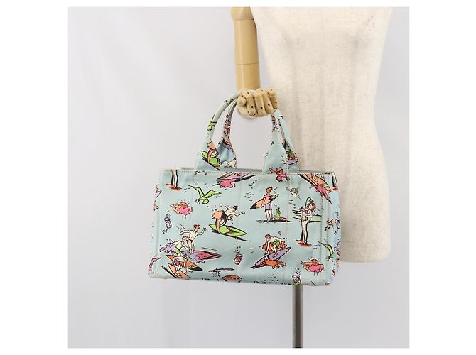 PRADA Canapa MM Hand Bag Canvas Light Blue Gold - vista 25