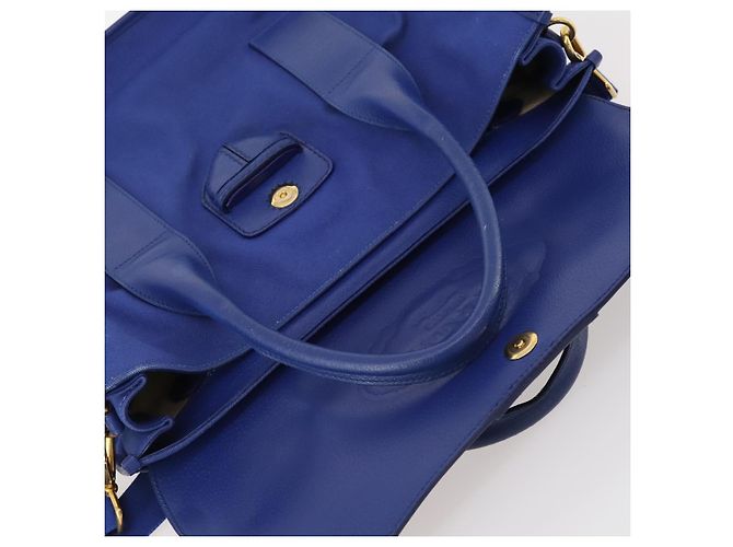 PRADA Handtasche Leder Canvas 2way Blau Gold - Ansicht 10