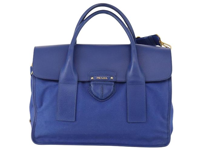 PRADA Handtasche Leder Canvas 2way Blau Gold - Ansicht 13