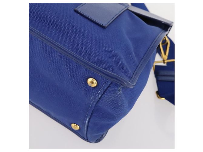 PRADA Handtasche Leder Canvas 2way Blau Gold - Ansicht 16