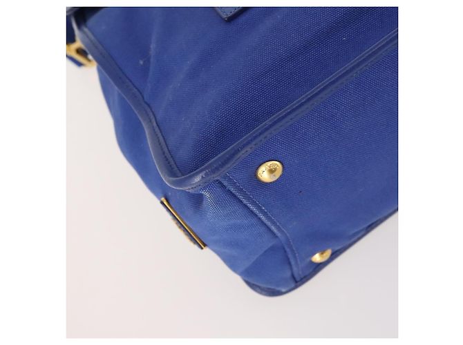 PRADA Handtasche Leder Canvas 2way Blau Gold - Ansicht 17
