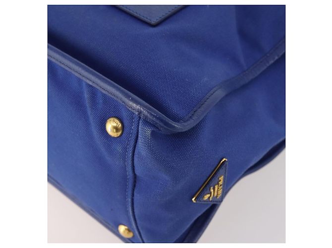 PRADA Handtasche Leder Canvas 2way Blau Gold - Ansicht 18