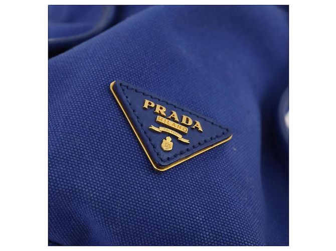 PRADA Handtasche Leder Canvas 2way Blau Gold - Ansicht 19