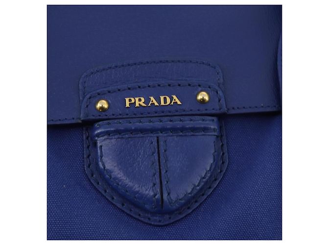 PRADA Handtasche Leder Canvas 2way Blau Gold - Ansicht 20