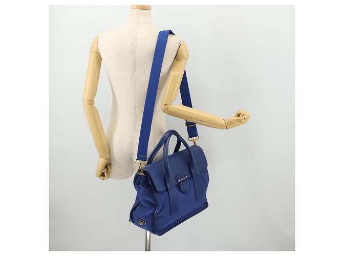 PRADA Handtasche Leder Canvas 2way Blau Gold - Ansicht 26