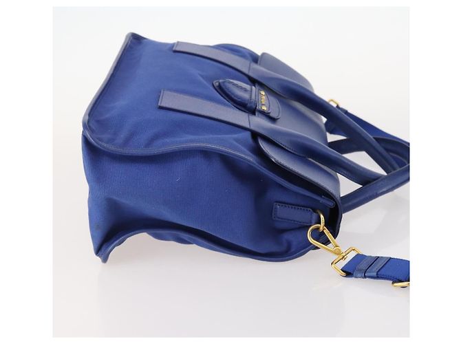 PRADA Handtasche Leder Canvas 2way Blau Gold - Ansicht 3