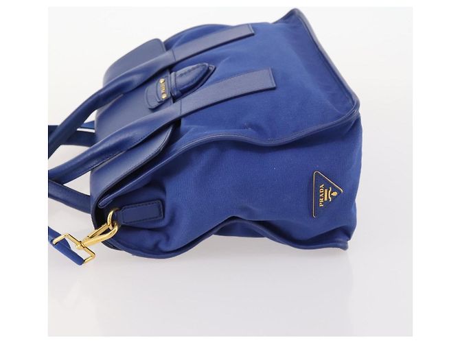 PRADA Handtasche Leder Canvas 2way Blau Gold - Ansicht 4
