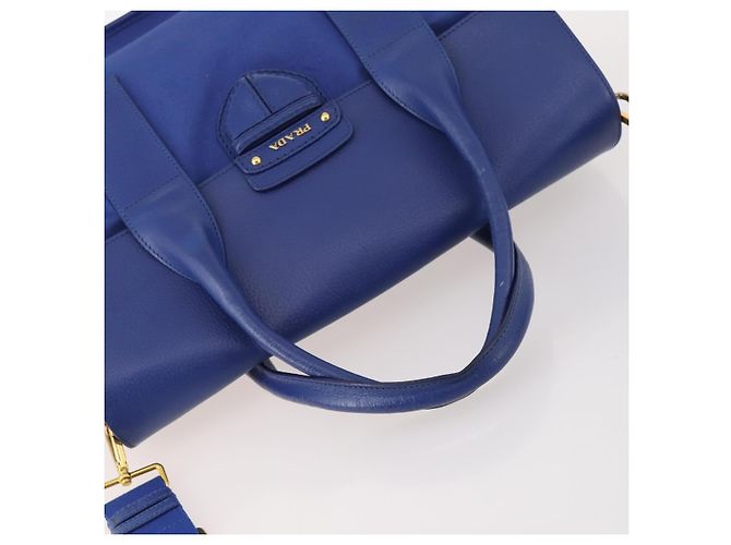 PRADA Handtasche Leder Canvas 2way Blau Gold - Ansicht 6