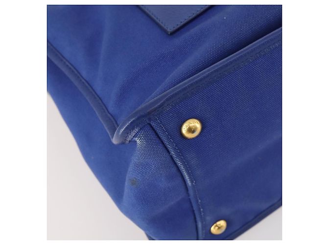 PRADA Handtasche Leder Canvas 2way Blau Gold - Ansicht 9