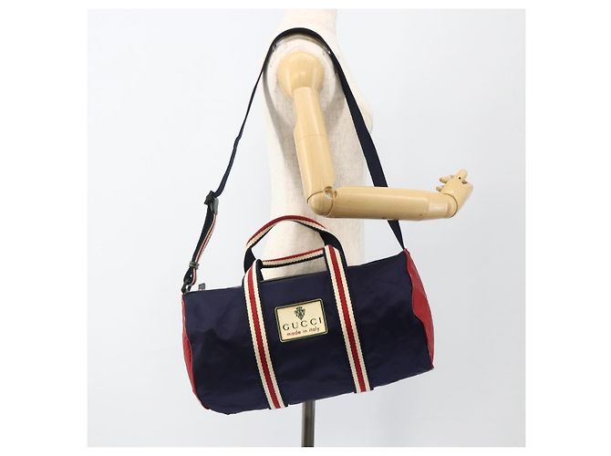 GUCCI Sherry Line Hand Bag Nylon 2way Navy Red 189657 - vista 24