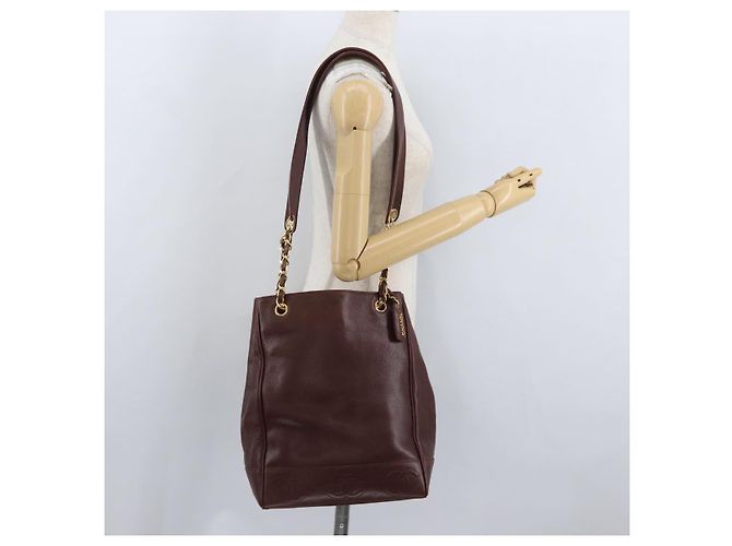 CHANEL Shoulder Bag Caviar Skin Brown Gold CC - vista 24